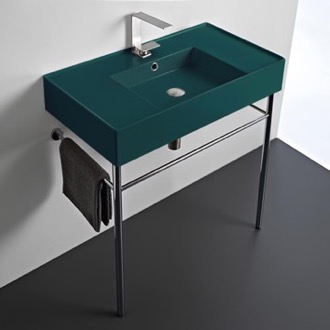 Console Bathroom Sink Green Console Sink With Chrome Base, Modern, 32